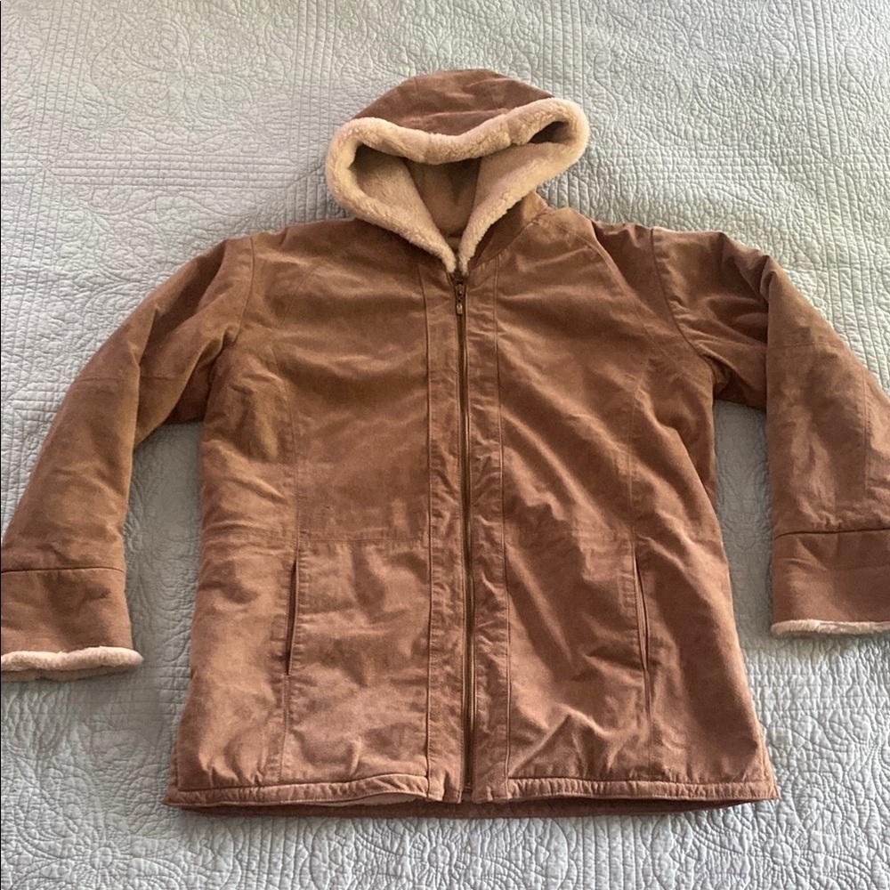 St. John's Bay Brown Suede Jacket with Vegan Fur Lining - WASHABLE